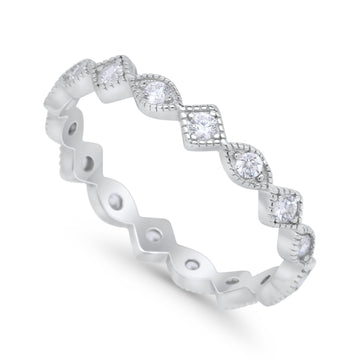 Full Eternity Wedding Band Ring Marquise Round Simulated Cubic Zirconia 925 Sterling Silver